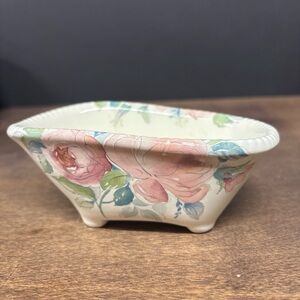 Vintage Floral Roses Ceramic clawfoot bathtub small planter